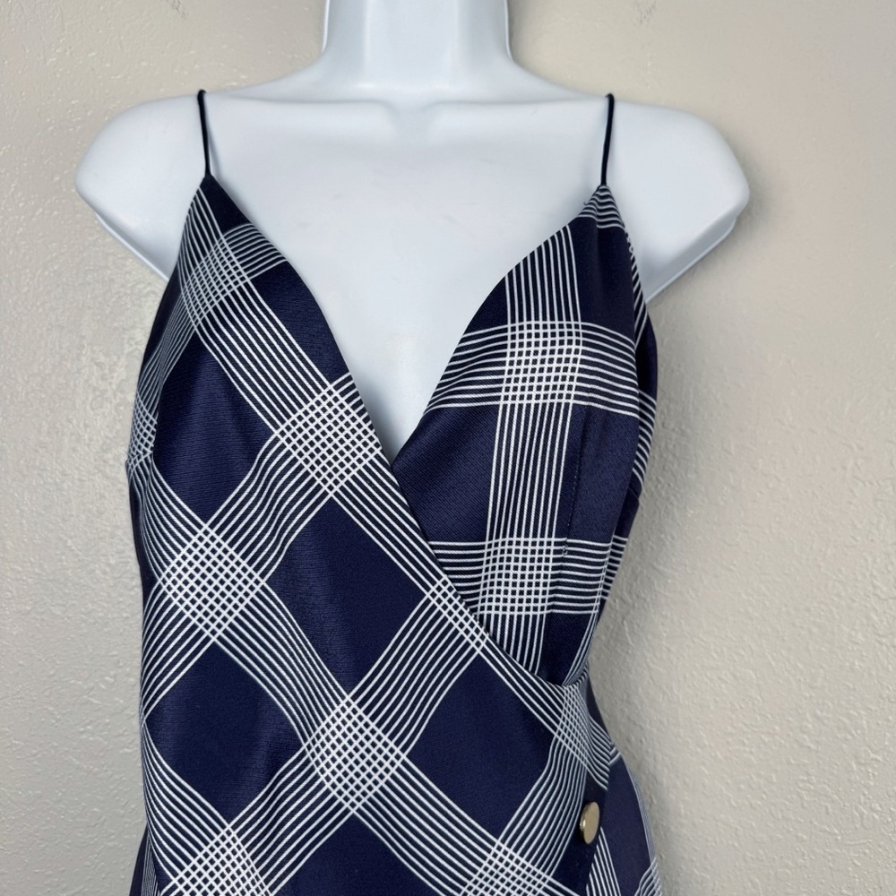 Stylestalker blue plaid asymmetrical button sleeveless mini dress S - Picture 2 of 10